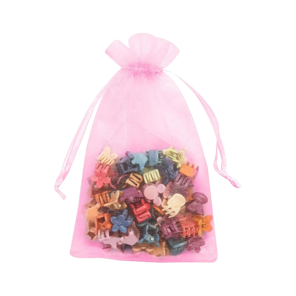 50pcs Pink Organza Drawstring Jewelry Small Bag for Earring Favor Wrapping Packing Pouch Packaging Wedding Businesses Organizer