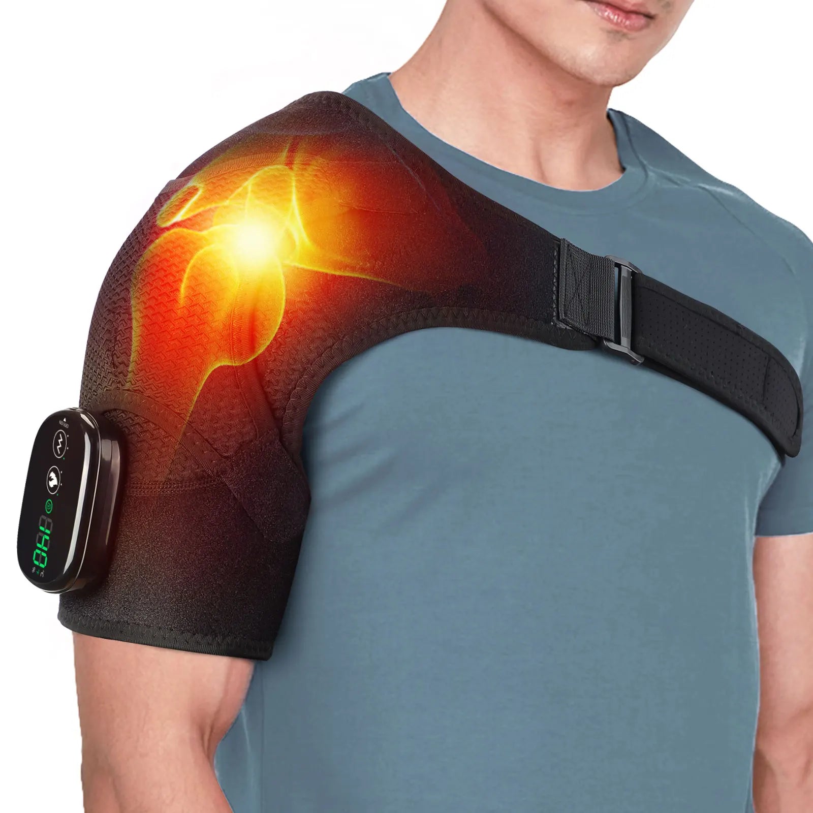 Electric Heating Shoulder Massager Brace Joint Vibration Relief Massage Device LED Smart Controller Adjustable Support Belt