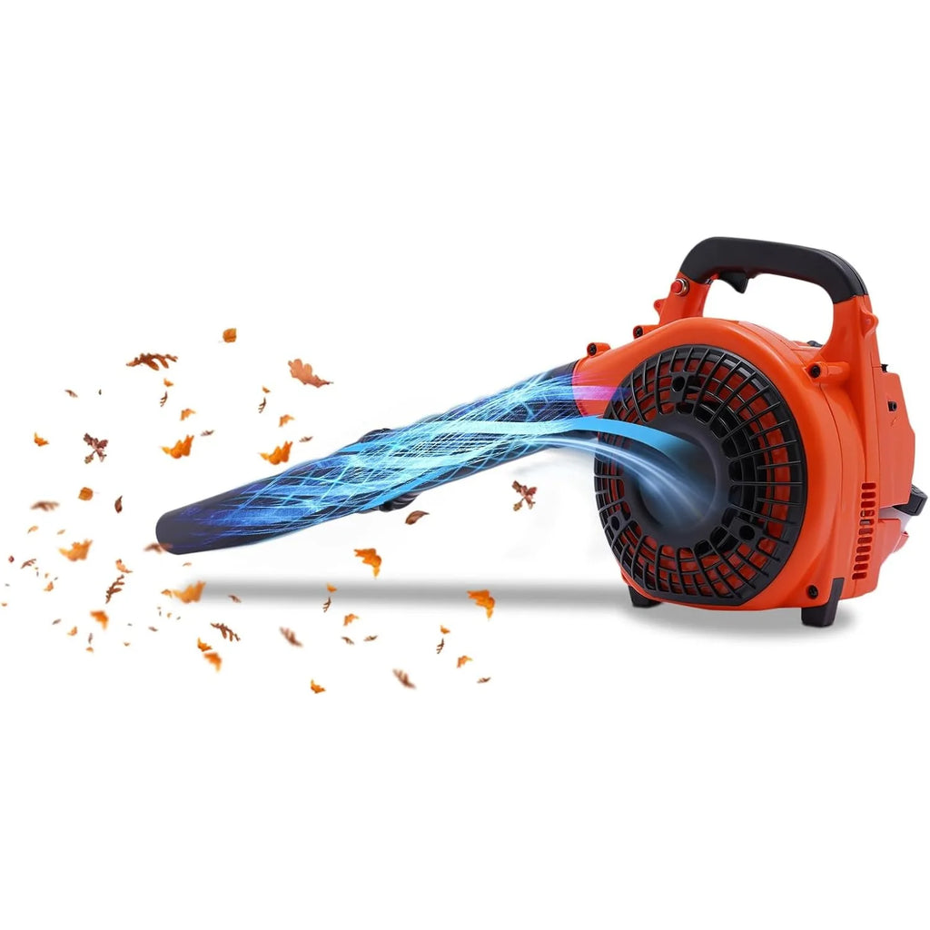 Leaf Blower, 25.4CC 2-Cycle Gas Powered Leaf Blower, Handheld Cordless Blower for Lawn Care with 2 Wind Pipes, Orange