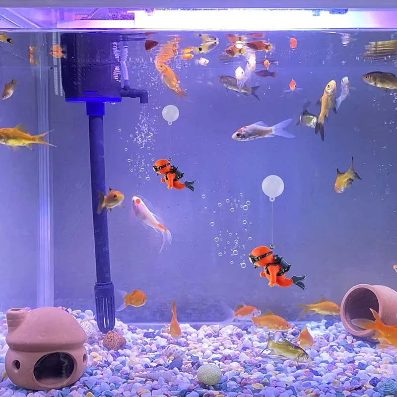 Lovely Diver Fish Tank Ornaments Landscape Aquarium Decorations Floating Blue Fatty Fat Man Resin Fish Decor with Ball and Line
