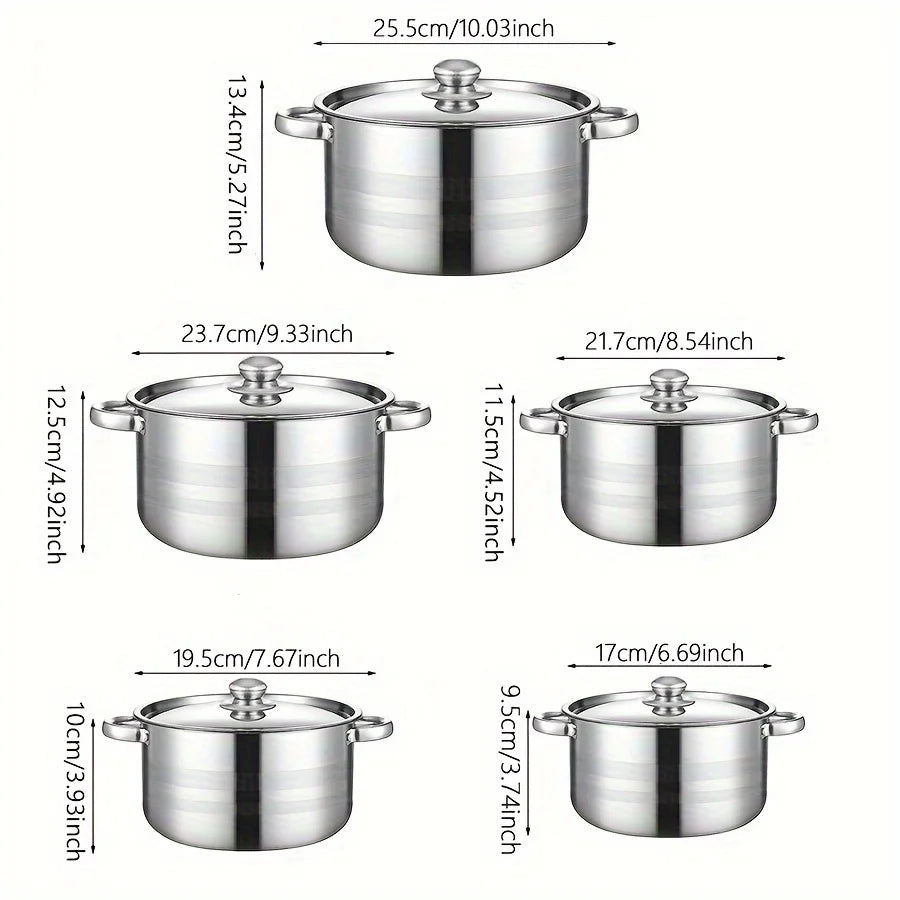 5pcs cookware set   of stainless steel pots,,  stainless steel cooking pot,  suitable for induction cookers and gas stoves，