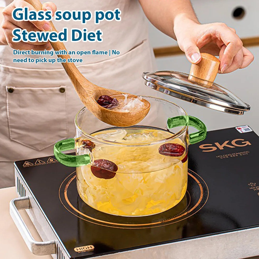 1.6L Transparent Double-handled Soup Pot Glass Health Cooking Pot Heatable On electric Ceramic Hob Instant Noodle Bowl Tools