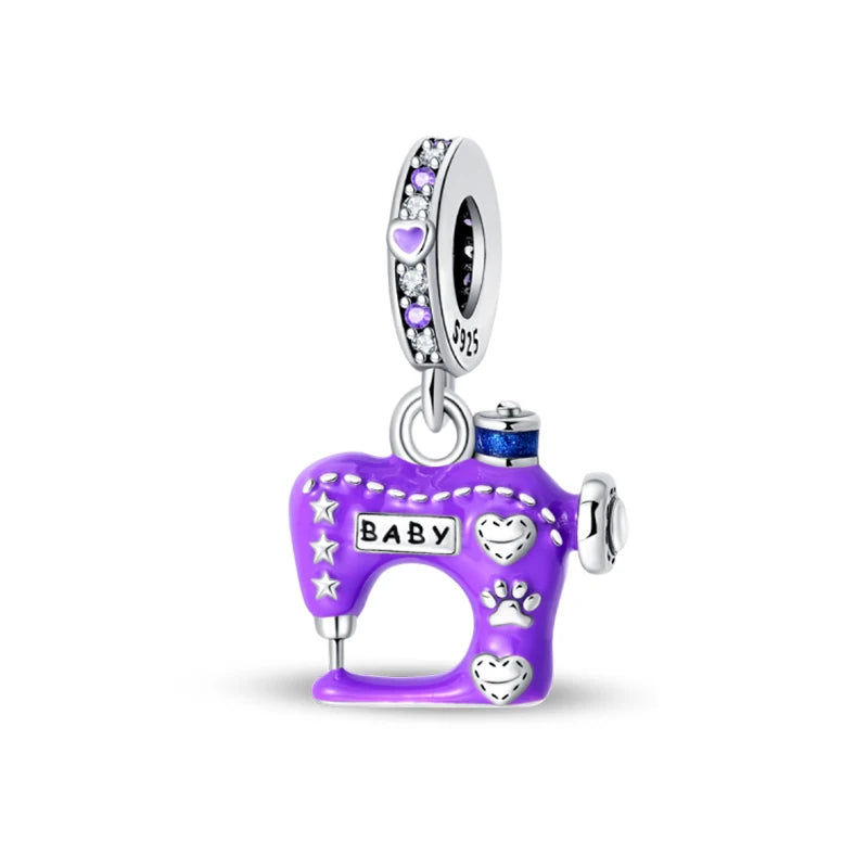 Charm 925 Silver Fit Pandach 925 Original Charms Bracelet Wool Tailor Button Sewing Machine Pendant Beads DIY Jewelry Warm Gift