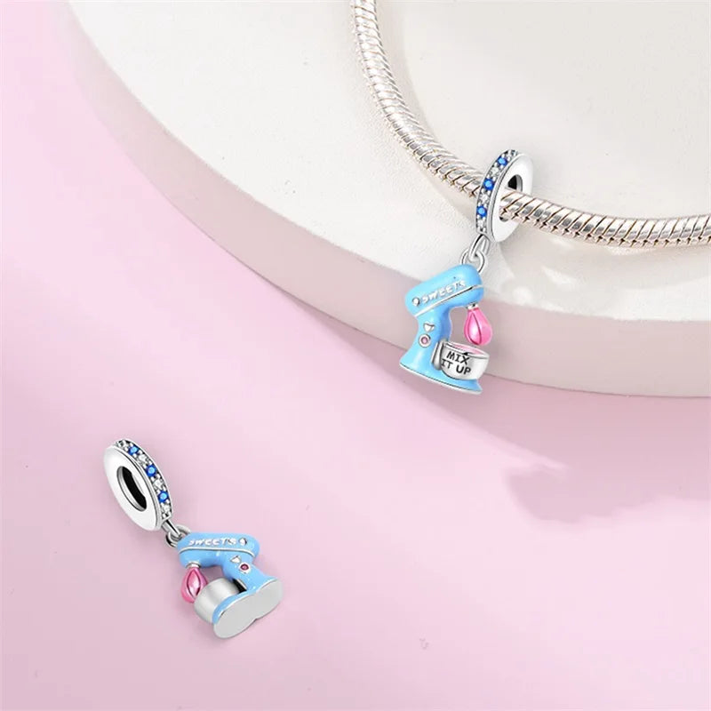 Charm 925 Silver Fit Pandach 925 Original Charms Bracelet Wool Tailor Button Sewing Machine Pendant Beads DIY Jewelry Warm Gift