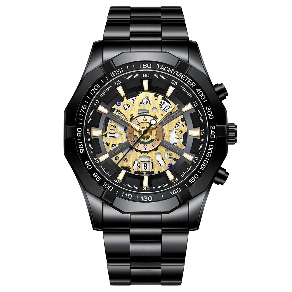 BINBONG Business Men's Watches Waterproof Calendar Luminous Fashion Quartz Watch For Man Stainless Steel Male Clock Reloj Hombre