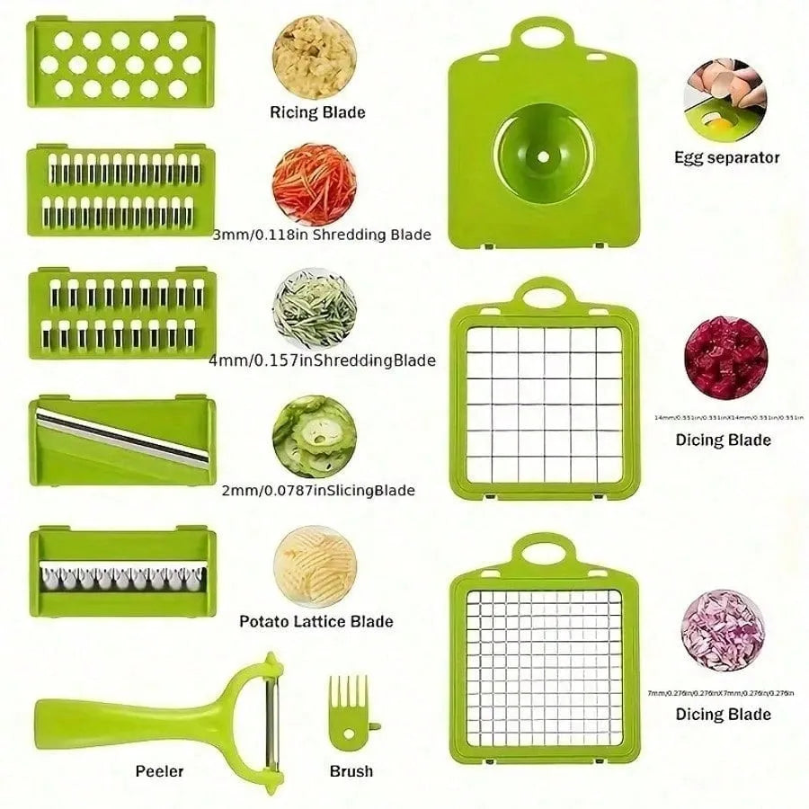 [Vegetable Slicer] 16-In-1 Vegetable Chopper, Professional Onion Chopper, Multi-Functional Food Chopper, Kitchen Vegetable Slicer And Dicer, Vegetable Chopper With 8 Blades, Carrot Chopper With Container Father Gift